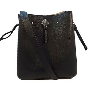 Elegant Black Leather Women's Bag Kate Spade Bucket Purse